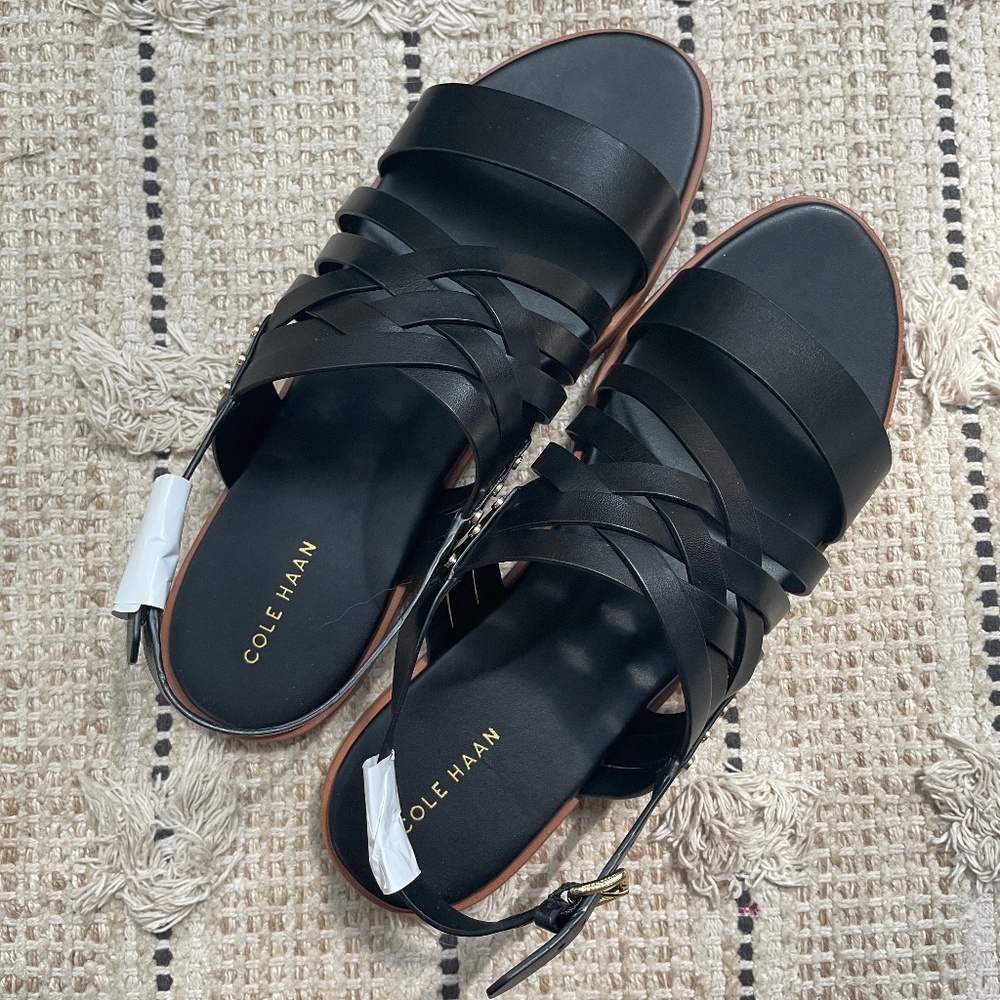 Cole Haan Francie Flat Strappy Black Casual Sandals W21146 Size 9B